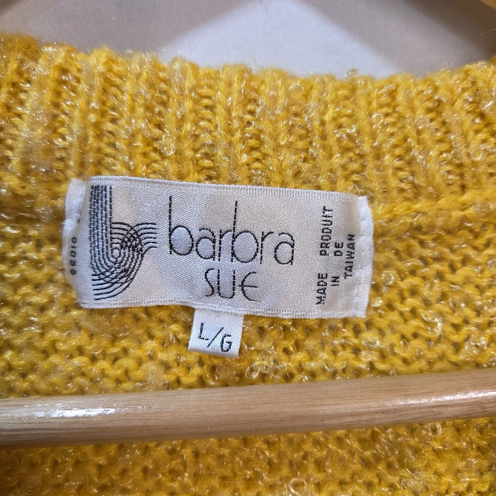 Retro Layering Cable Knit Bright Yellow Sparkle Sweater Vest V Neck Sz Lg - Picture 3 of 4